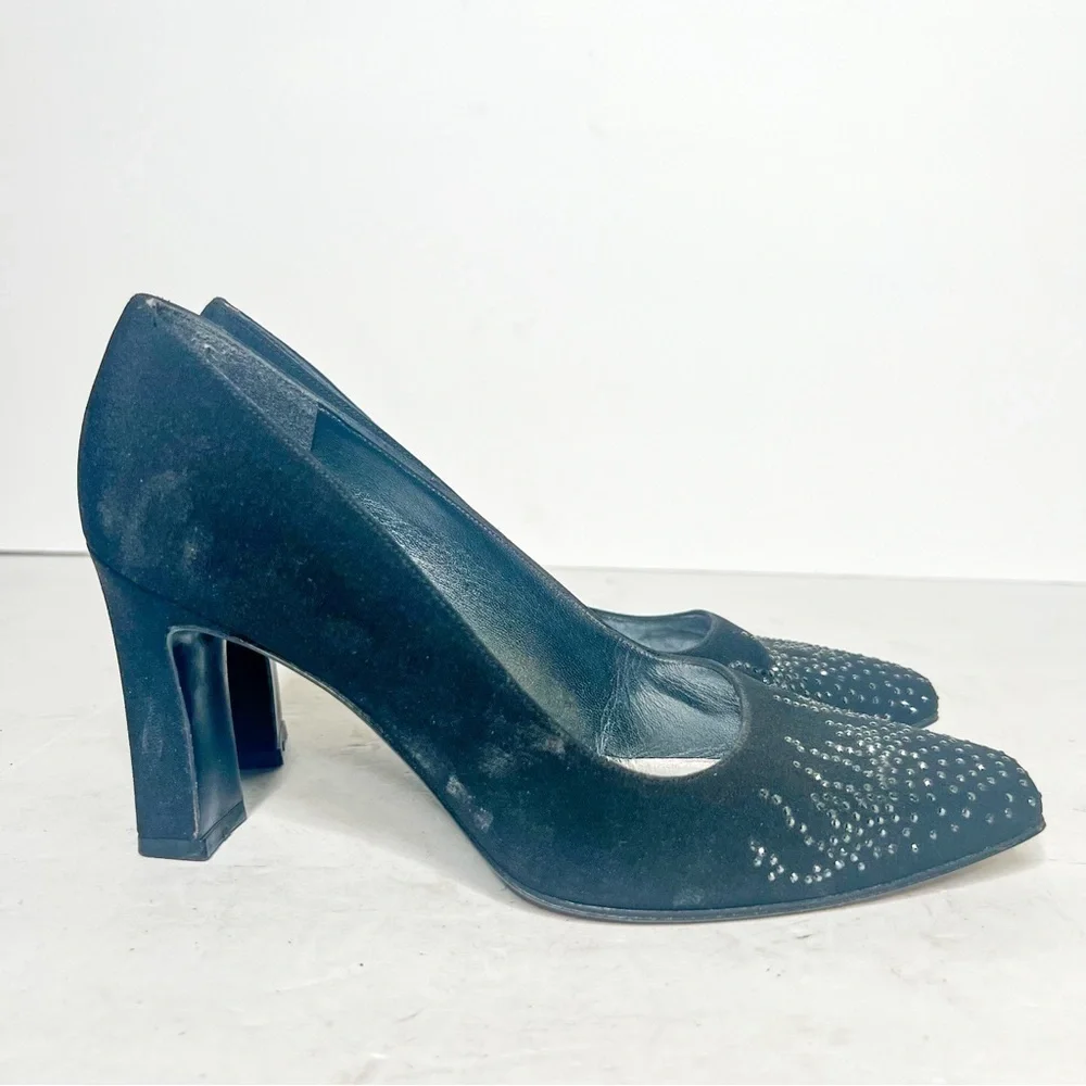 VTG Stuart Weitzman Black Fabric Rhinestone Heels Pumps Size 6.5 Women’s